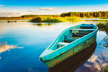 Image showing Old Wooden Fishing Boat In River