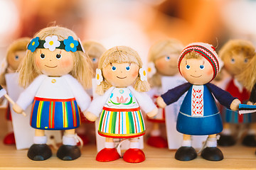 Image showing Colorful Estonian Wooden Dolls At The Market