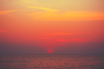 Image showing Red Sunset, Sunrise Background Over Ocean, Sea 