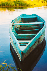 Image showing Old Wooden Fishing Boat In River