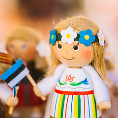 Image showing Colorful Estonian Wooden Dolls At The Market