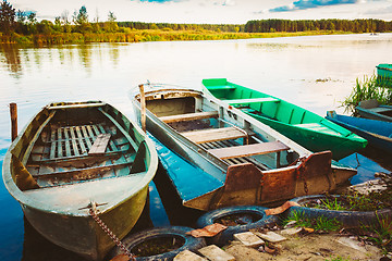 Image showing Old Fishing Boats In River