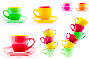 Image showing Beautiful Yellow, Red, Green Color Cups, Set, Collage