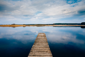 Image showing Old Wooden Pier. Calm River