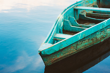 Image showing Old Wooden Fishing Boat In River