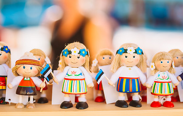 Image showing Colorful Estonian Wooden Dolls At The Market