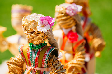 Image showing Colorful Belarusian Straw Dolls At The Market In Belarus