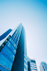 Image showing Blue Skyscrapers Background. Modern Architecture In Estonian Cap