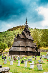 Image showing Borgund Stave Stavkirke Church And Graveyard, Norway