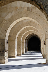 Image showing arches and columns in Sultanhani caravansary on Silk Road, Turkey