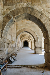 Image showing arches and columns in Sultanhani caravansary on Silk Road, Turkey