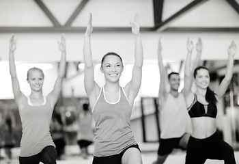 Image showing group of smiling people exercising in the gym