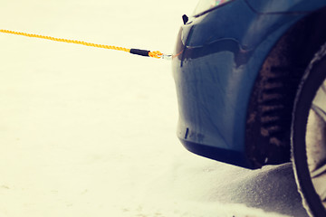 Image showing closeup of towed car with towing rope