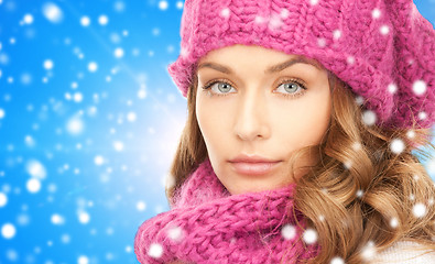 Image showing close up of young woman in winter clothes