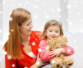 Image showing mother and daughter with teddy bear toy