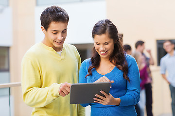 Image showing group of smiling students tablet pc computer