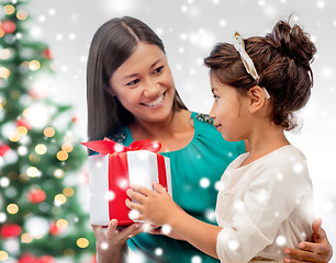 Image showing happy mother and child girl with gift box