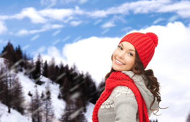 Image showing smiling young woman in winter clothes