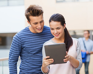 Image showing group of smiling students tablet pc computer