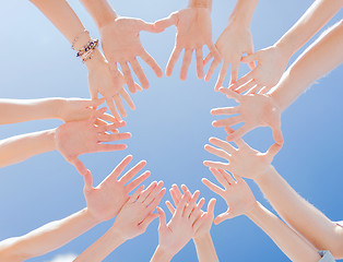 Image showing close up of circle of hands