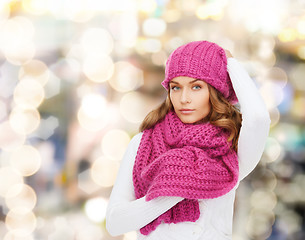 Image showing smiling young woman in winter clothes