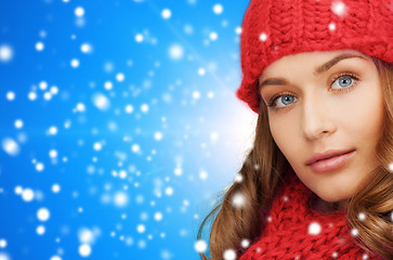 Image showing close up of young woman in winter clothes