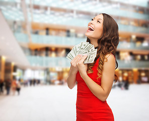 Image showing woman in red dress with us dollar money