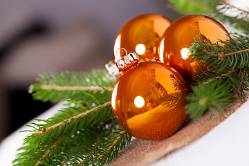 Image showing Shiny bright copper colored Christmas balls