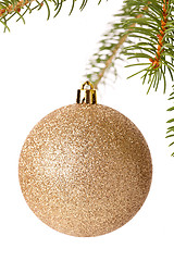 Image showing Christmas ball hanging from a branch of a fir tree