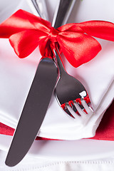 Image showing Romantic red Christmas table setting