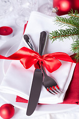 Image showing Romantic red Christmas table setting