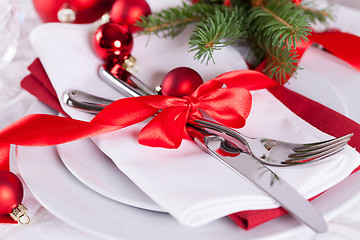 Image showing Romantic red Christmas table setting
