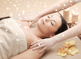Image showing beautiful woman getting massage in spa