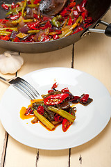 Image showing fried chili pepper and vegetable on a wok pan