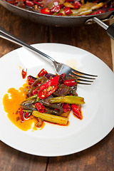 Image showing fried chili pepper and vegetable on a wok pan