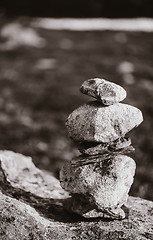 Image showing Stack Of Rocks On Norwegian Mountain, Norway Nature. Black And W