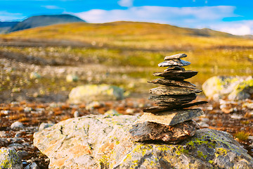 Image showing Stack Of Rocks On Norwegian Mountain, Norway Nature