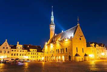 Image showing Tallinn Central Town Hall Square By Night (Raekoja Plats)