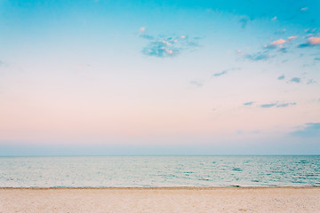 Image showing Soft Sea Ocean Waves Wash Over White Sand, Beach Background