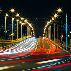 Image showing Speed Traffic - Light Trails On City Road At Night