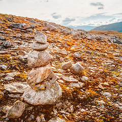 Image showing Stack Of Rocks On Norwegian Mountain, Norway Nature