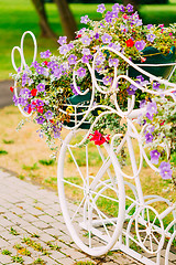 Image showing White Decorative Bicycle Parking In Garden 