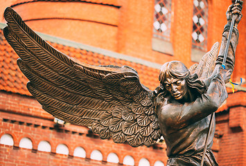 Image showing Statue Of Archangel Michael With Outstretched Wings Before Catho