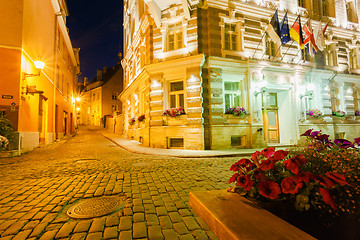 Image showing Scenic view of the evening street in the Old Town in Tallinn, Es