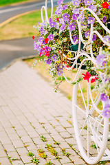 Image showing White Decorative Bicycle Parking In Garden 