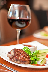 Image showing beef meat and wine