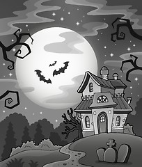 Image showing Black and white haunted house