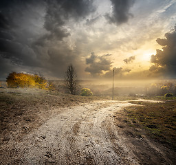 Image showing Fog over country road