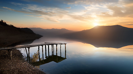 Image showing Fishing jetty on mountain river