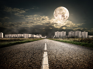 Image showing Highway to district under the moon